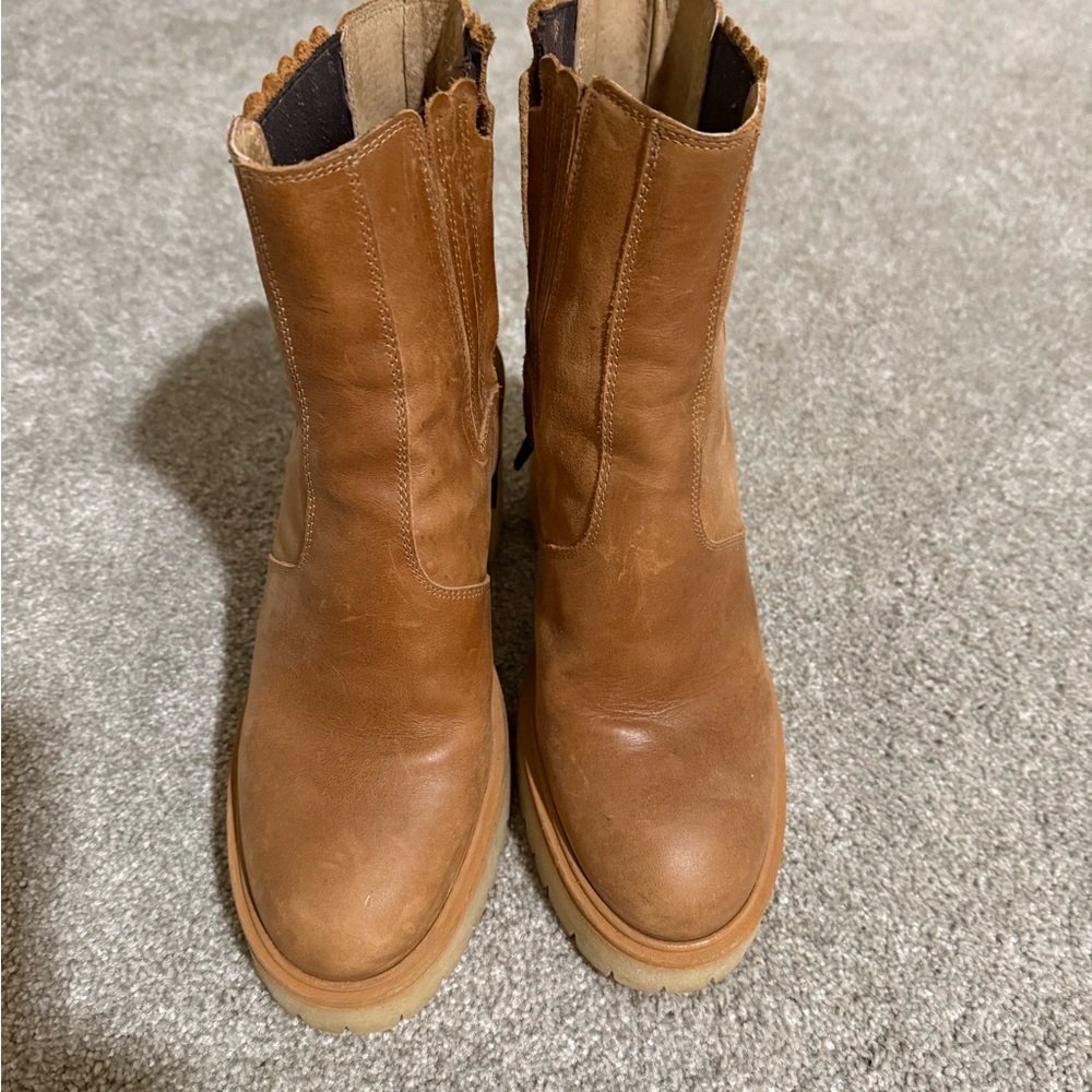 Free People Tan Leather Ankle Boots